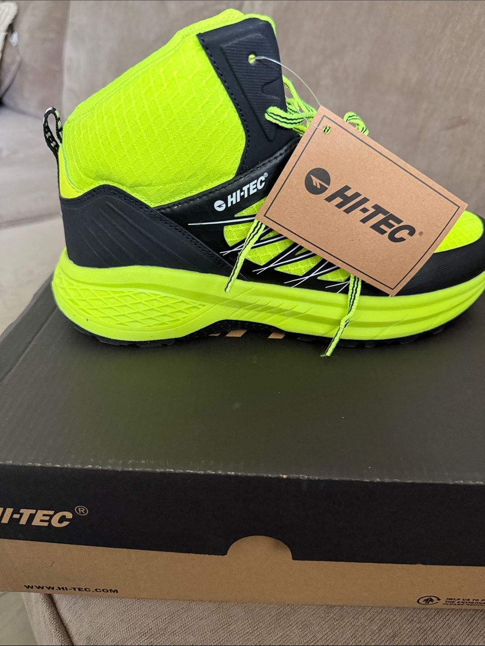 Hi-Tec Neon Yellow and Black High-Top Sneaker